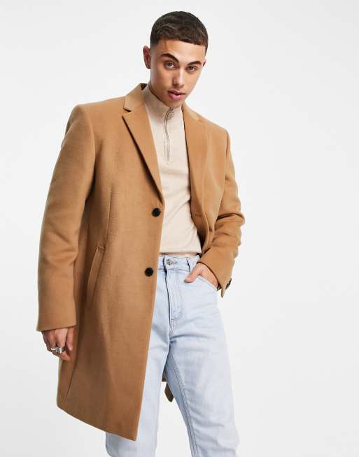 Topman classic fit coat in camel