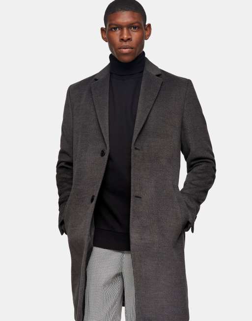 Topman classic fit coat in charcoal grey | ASOS