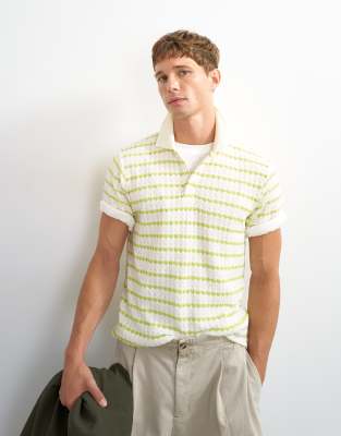 Topman Classic Fit Crochet Striped Polo In Green