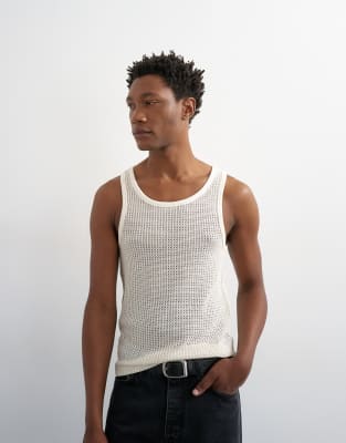 Topman Classic Fit Crochet Tank Top In White