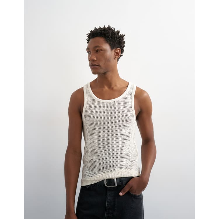 Topman classic fit crochet tank top in ecru | ASOS