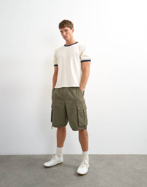 Topman classic fit crop ringer t-shirt i naturvit - view 1