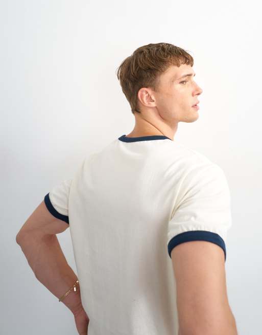 Topman classic fit crop ringer t-shirt i naturvit, 2 av 5