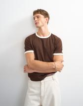 Topman classic fit crop ringer t-shirt in brown
