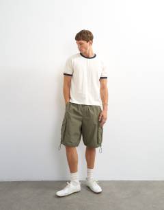 Model wearing Classic fit crop ringer t-shirt in ecru