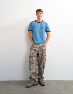 Model wearing Classic fit crop ringer t-shirt in light blue