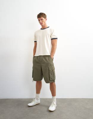 Topman Classic Fit Cropped Ringer T-shirt In White