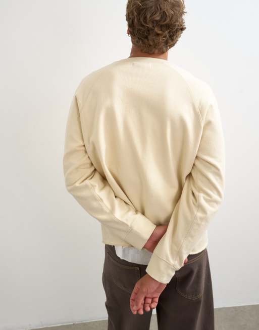 Topman classic fit cropped sweatshirt met raglanmouwen en onafgewerkte zoom in ecru, 3 van 5