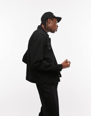 Topman Topman classic fit denim western jacket in black