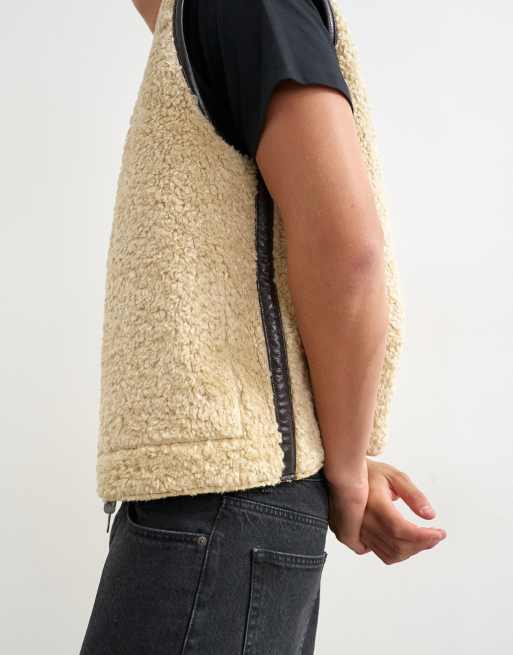 Topman classic fit faux leather reversible shearling vest in brown, 5 of 5