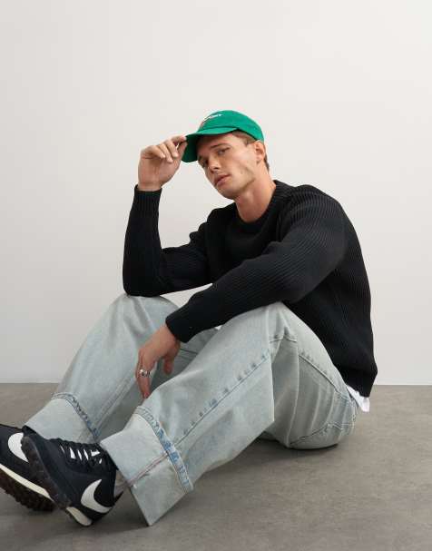 Topman classic fit fisherman knit jumper in black - view 1