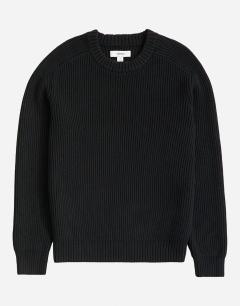 Model wearing Classic fit fisherman knit jumper in black