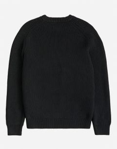 Model wearing Classic fit fisherman knit jumper in black