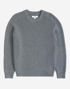 Model wearing Classic fit fisherman knit jumper in grey