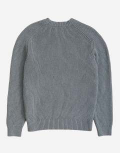 Model wearing Classic fit fisherman knit jumper in grey