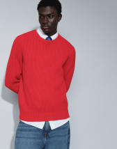 Topman classic fit fisherman knit jumper in red