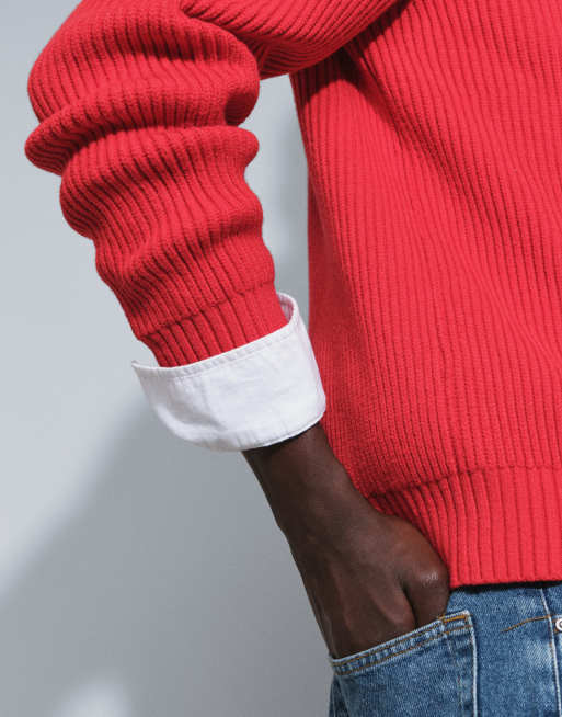 Topman classic fit fiskerstrikket striktrøje i rød, 3 af 5