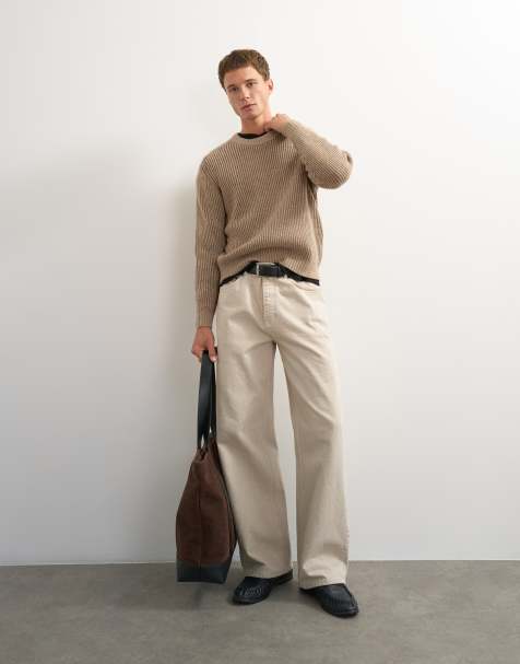 Topman classic fit flettet fiskerstriktrøje i oatmeal - view 1