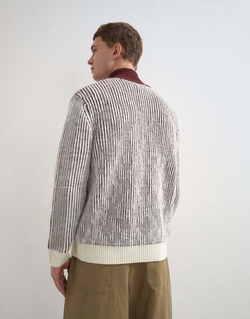 Topman classic fit funnel neck contrast zip through jumper in burgundy, 3 of 9