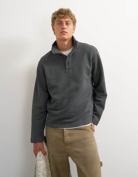 Topman classic fit funnel neck sweatshirt in washed black - view 1