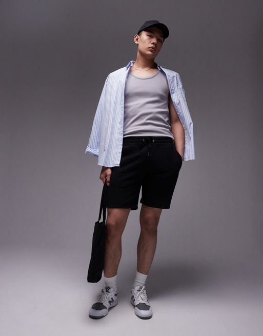 Topman classic fit jersey short with raw hem in black