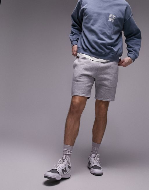 Topman classic fit jersey short with raw hem in grey marl