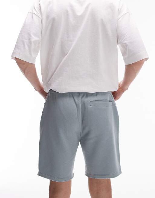 Topman classic fit jersey shorts with raw hem in sage, 4 of 5