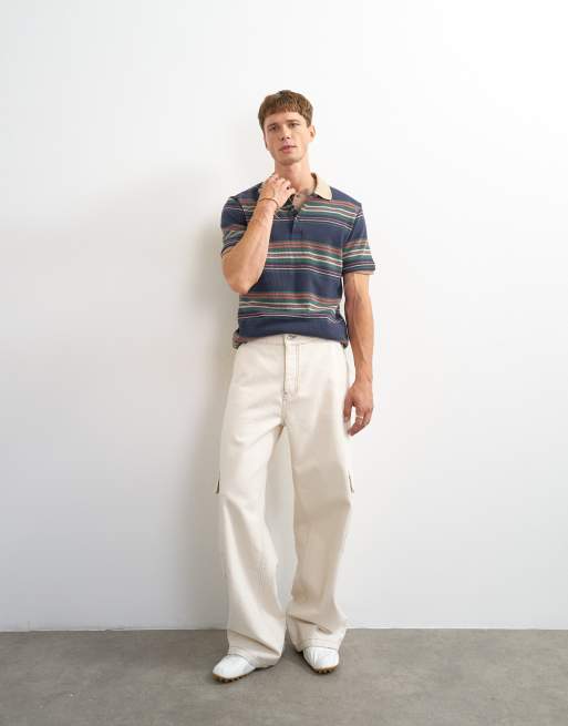 Topman classic fit jersey stripe polo in navy, 2 of 5
