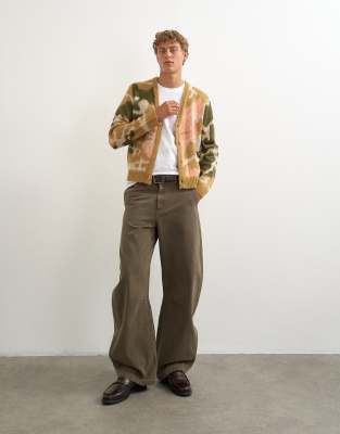 Topman Classic Fit Knit Cardigan With Abstract Camo Design In Purple