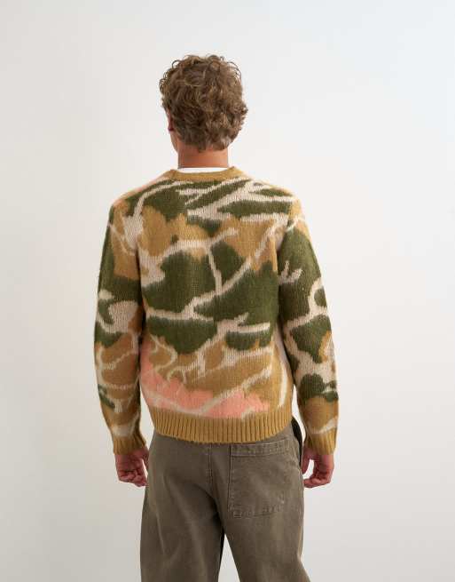 Topman classic fit knit cardigan with abstract camo design in
