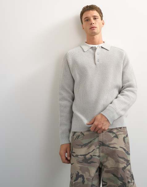 Topman classic fit knit polo shirt in gray - view 1