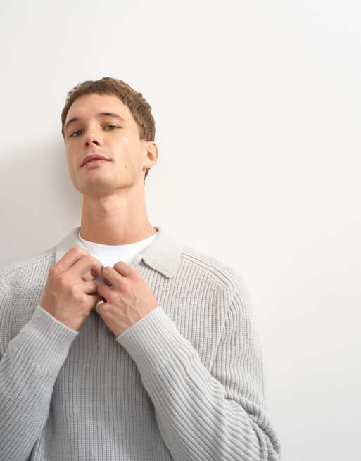 Topman classic fit knit polo shirt in gray, 3 of 5