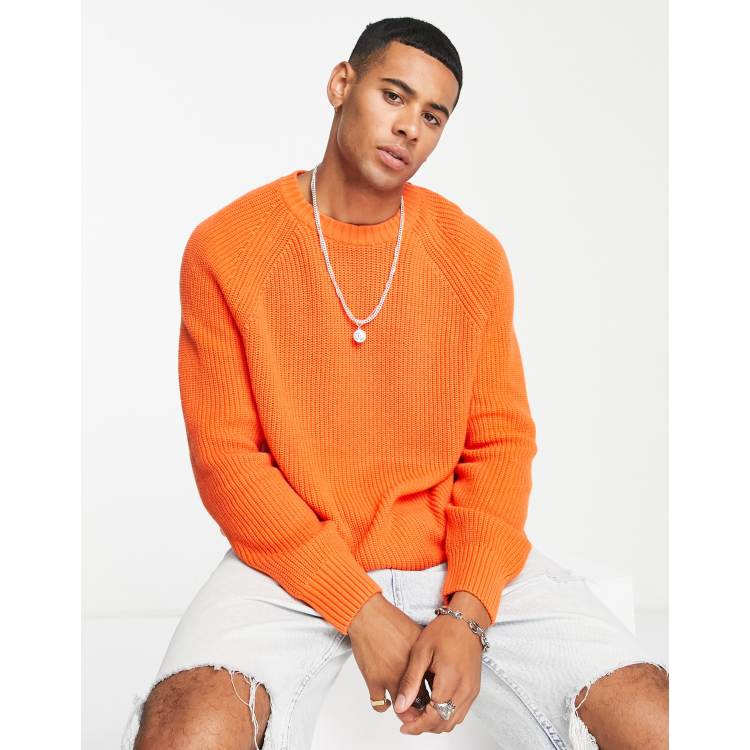 Topman classic fit knitted fisherman jumper in orange