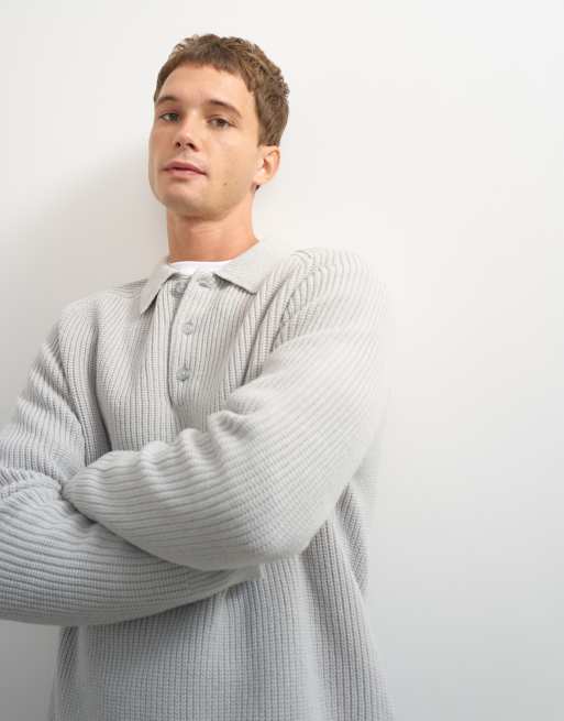 Topman classic fit knitted polo in grey, 4 of 5