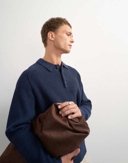Topman classic fit knitted polo in navy, 3 of 5