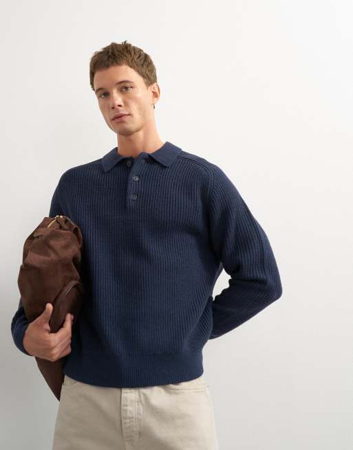 Topman classic fit knitted polo in navy, 4 of 5