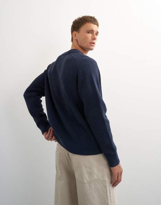 Topman classic fit knitted polo in navy, 5 of 5