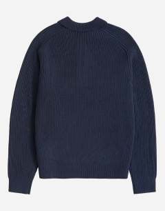 Model wearing Classic fit knitted polo in navy