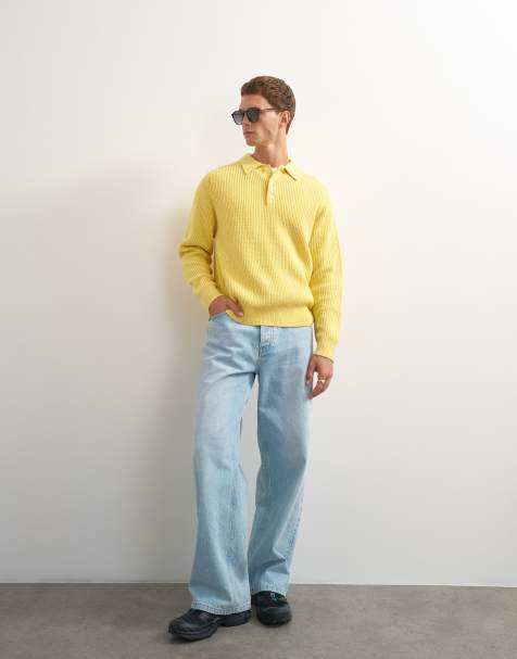 Topman classic fit knitted polo in yellow - view 1