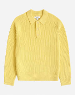 Model wearing Classic fit knitted polo in yellow