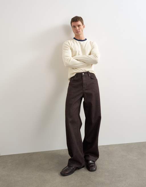 Topman classic fit kort långärmad ringer-t-shirt i ekru, 2 av 8