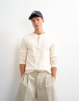 Topman Classic Fit Long Sleeve Rib Knit Henley T-shirt In Metallic