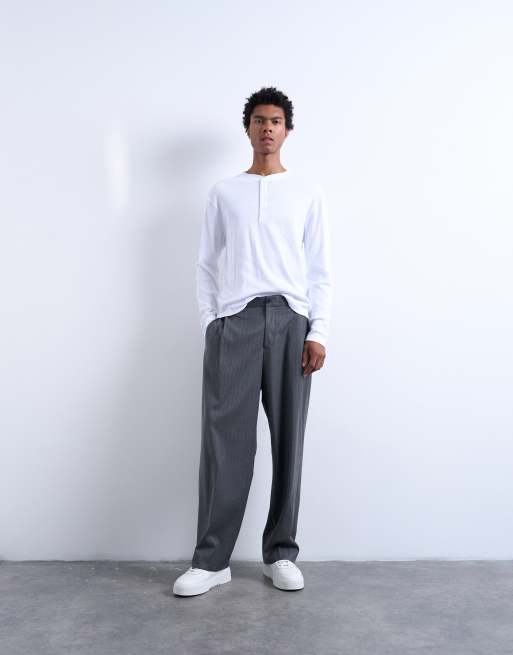 Topman classic fit long sleeve rib knit henley t-shirt in white, 3 of 5
