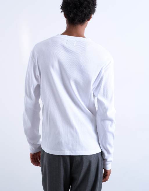 Topman classic fit long sleeve rib knit henley t-shirt in white, 5 of 5