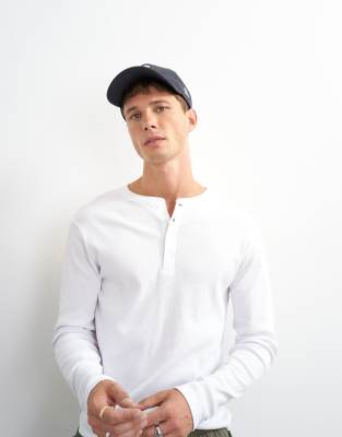 Topman Classic Fit Long Sleeve Rib Knit Henley T-shirt In White