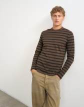 Topman classic fit long sleeve t-shirt with stripe in brown