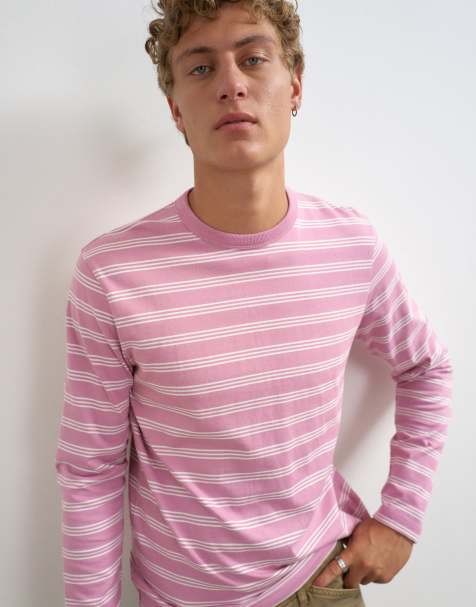 Topman classic fit long sleeve t-shirt with stripe in pink - view 1