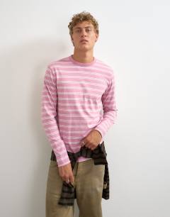 Model wearing Classic fit long sleeve t-shirt with stripe in pink