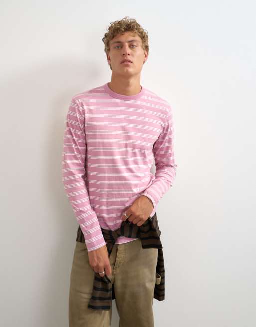 Topman classic fit long sleeve t-shirt with stripe in pink, 2 of 5