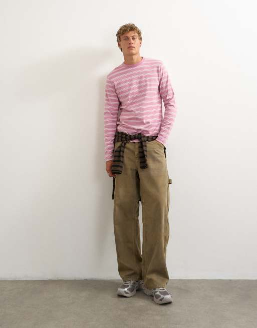 Topman classic fit long sleeve t-shirt with stripe in pink, 3 of 5